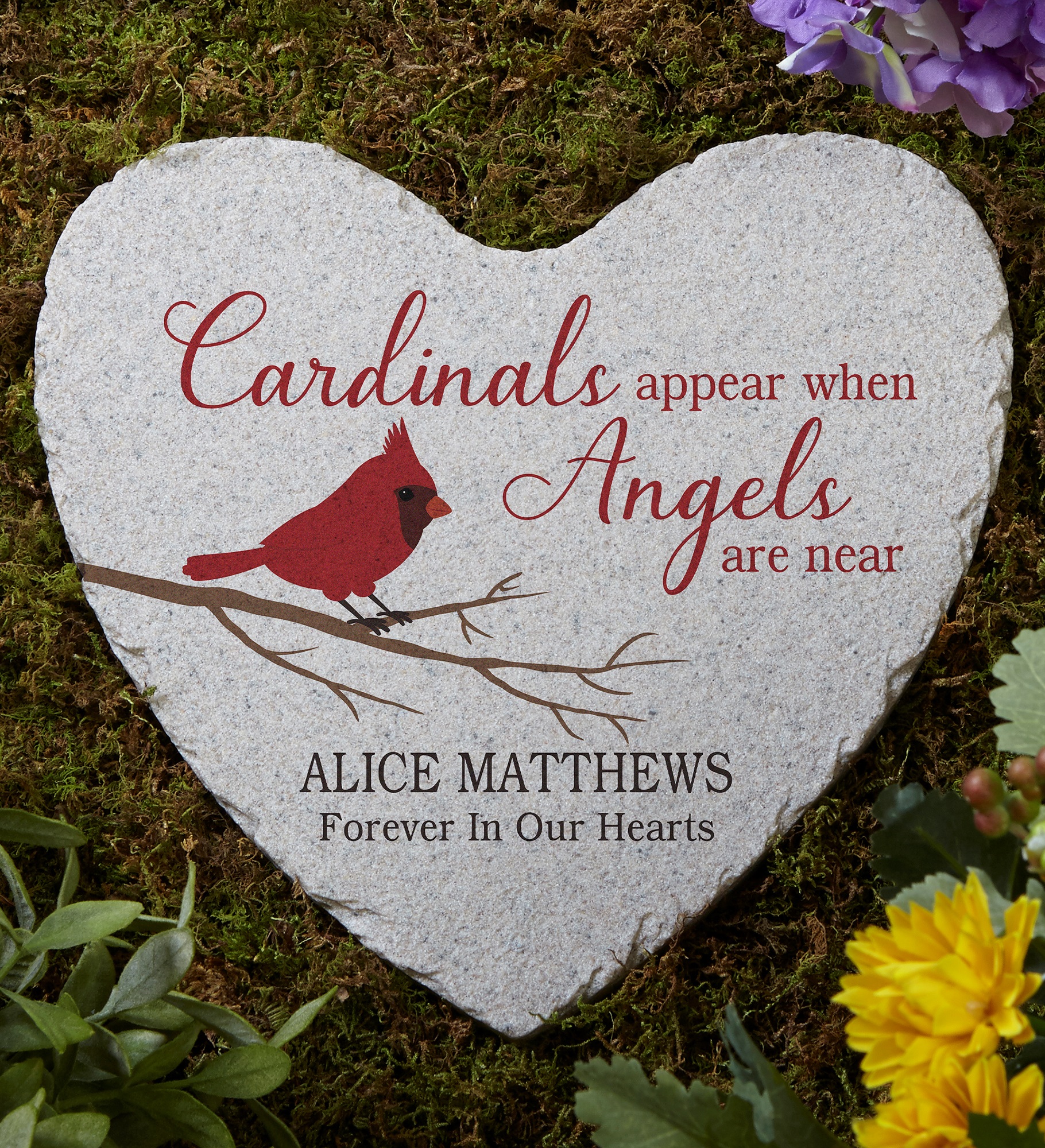 Cardinal Memorial Personalized Heart Garden Stone